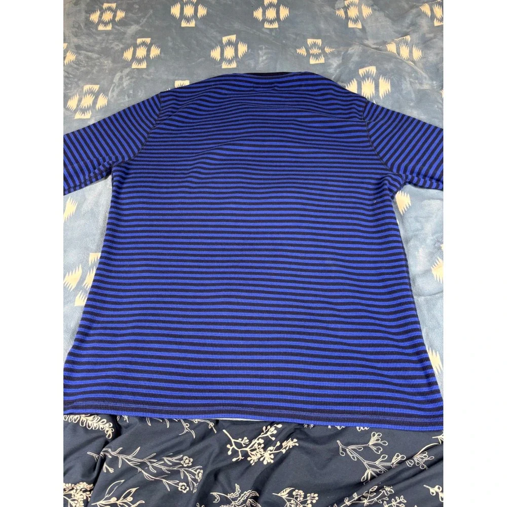 Polo Ralph Lauren Mens XL Blue Striped Waffle Knit Polo Bear Sleepwear Top 6951